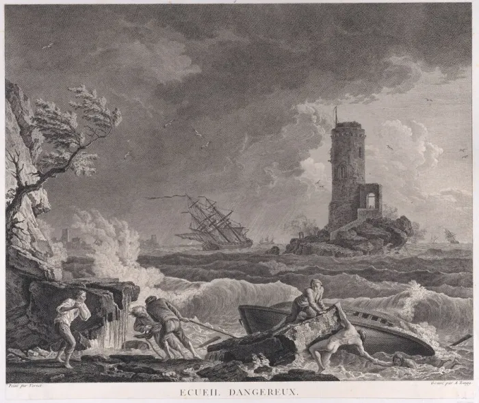 Framed Print : Dangerous Reef, ca. 1760. Creator: Adrian Zingg Framed Print : Dangerous Reef, ca. 1760. Creator: Adrian Zingg