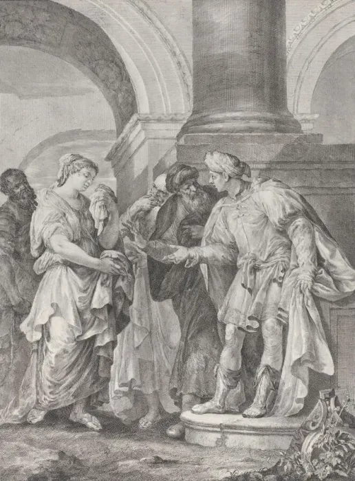 Framed Print : Daniel argues with the elders while Susanna stands at left, 1732-50 Framed Print : Daniel argues with the elders while Susanna stands at left, 1732-50
