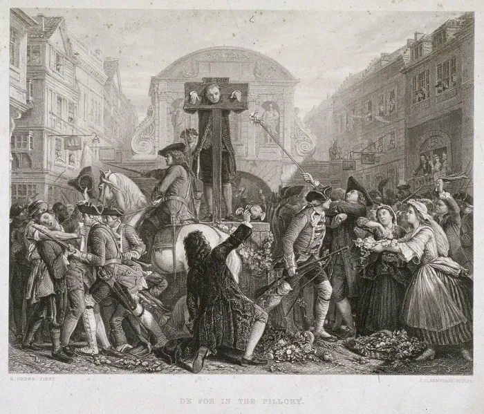 Framed Print : Daniel Defoe in the Pillory, Temple Bar, London, c1840?. Artist: JC Armytage Framed Print : Daniel Defoe in the Pillory, Temple Bar, London, c1840?. Artist: JC Armytage