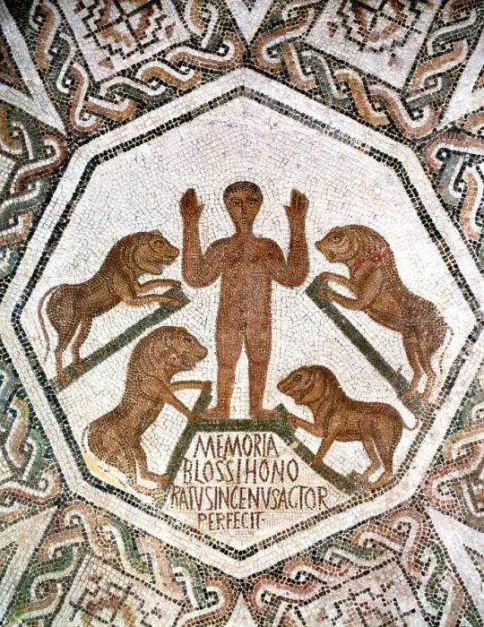 Framed Print : Daniel in the lions den, Roman mosaic from Bordj El Loudi, Tunisia, 5th Century AD Framed Print : Daniel in the lions den, Roman mosaic from Bordj El Loudi, Tunisia, 5th Century AD