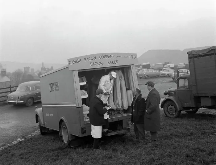Framed Print : Danish Bacon Company wholesale lorry at Barnsley Market, South Yorkshire, 1961. Artist Framed Print : Danish Bacon Company wholesale lorry at Barnsley Market, South Yorkshire, 1961. Artist