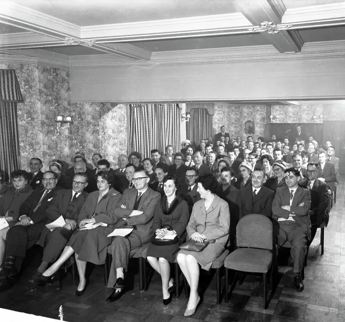 Framed Print : Danish Bacon (wholesale) meeting for grocers from the Doncaster area, South Yorkshire, 1961 Framed Print : Danish Bacon (wholesale) meeting for grocers from the Doncaster area, South Yorkshire, 1961