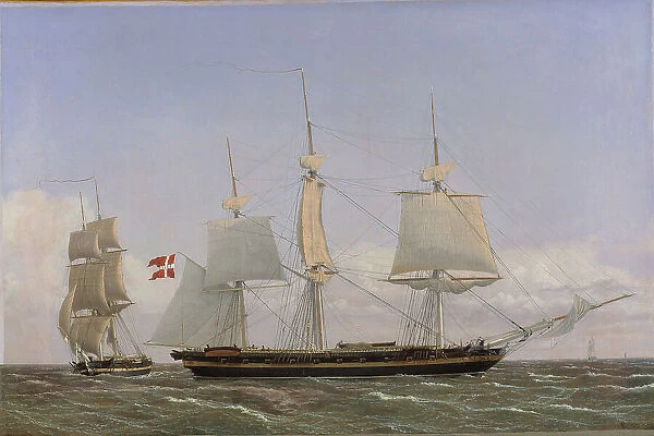 A Danish Corvette Laying to in order to Confer with a Danish Brig... 1827. Creator: CW Eckersberg
