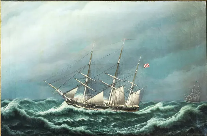 Framed Print : Two Danish frigates signalling to each other in a storm, 1833. Creator: Jacob Petersen Framed Print : Two Danish frigates signalling to each other in a storm, 1833. Creator: Jacob Petersen