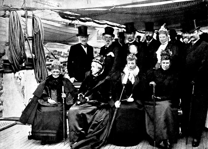 Framed Print : The Danish Royal Family visiting Mr. and Mrs. Gladstone on the 'Tantallon Castle', Copenhagen, 1895. Creator: George Meisenbach Framed Print : The Danish Royal Family visiting Mr. and Mrs. Gladstone on the 'Tantallon Castle', Copenhagen, 1895. Creator: George Meisenbach