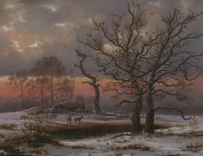 Framed Print : Danish Winter Landscape with Dolmen, 1838. Creator: Johan Christian Dahl Framed Print : Danish Winter Landscape with Dolmen, 1838. Creator: Johan Christian Dahl