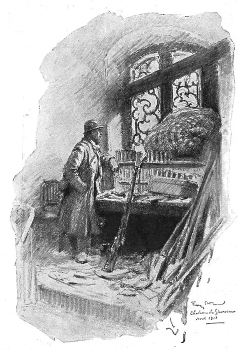 Framed Print : Dans la Bataille; Attendant l'attaque: un fantassin du 350e derriere une fenetre du chateau, 1918. Creator: Georges Bertin Scott Framed Print : Dans la Bataille; Attendant l'attaque: un fantassin du 350e derriere une fenetre du chateau, 1918. Creator: Georges Bertin Scott