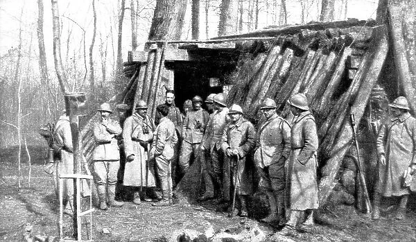 Dans la Bataille; Le poste du commandant du bataillon qui contre-attaqua, le 30 mars... 1918. Creator: Unknown