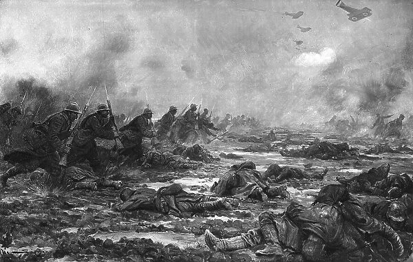 Dans la Bataille; Une contre-attaque francaise: l'assaillant momentanement arrete... 1918. Creator: J Simont