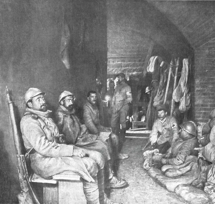 Framed Print : Dans les forts reconquis de Douaumont et de Vaux; couloir de l'infirmerie dans le fort de... 1916. Creator: Unknown Framed Print : Dans les forts reconquis de Douaumont et de Vaux; couloir de l'infirmerie dans le fort de... 1916. Creator: Unknown