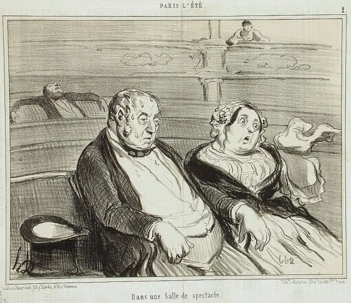 Framed Print : Dans une salle de spectacle, 1854. Creator: Honore Daumier Framed Print : Dans une salle de spectacle, 1854. Creator: Honore Daumier