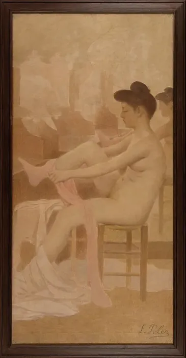 Framed Print : Danseuse dans sa loge enfilant un collant, between 1905 and 1909. Creator: Fernand Pelez Framed Print : Danseuse dans sa loge enfilant un collant, between 1905 and 1909. Creator: Fernand Pelez