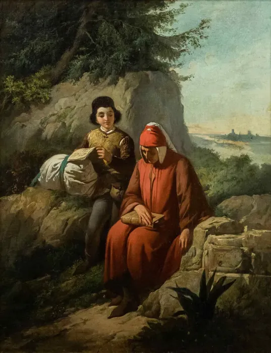 Framed Print : Dante in exile, 1854. Creator: Gatti, Annibale (1828-1909) Framed Print : Dante in exile, 1854. Creator: Gatti, Annibale (1828-1909)