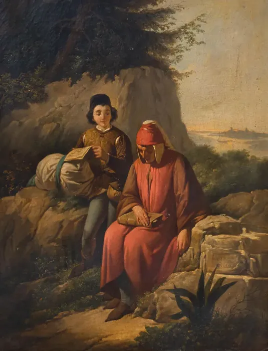 Framed Print : Dante in exile, ca 1856. Creator: Gatti, Annibale (1828-1909) Framed Print : Dante in exile, ca 1856. Creator: Gatti, Annibale (1828-1909)
