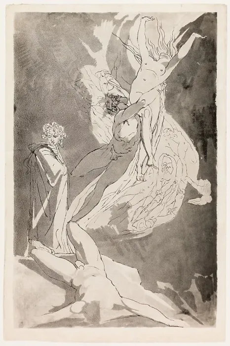 Framed Print : Dante Swoons before the Soaring Souls of Paolo and Francesca, Virgil at his Side, c.1818. Creator: Henry Fuseli Framed Print : Dante Swoons before the Soaring Souls of Paolo and Francesca, Virgil at his Side, c.1818. Creator: Henry Fuseli