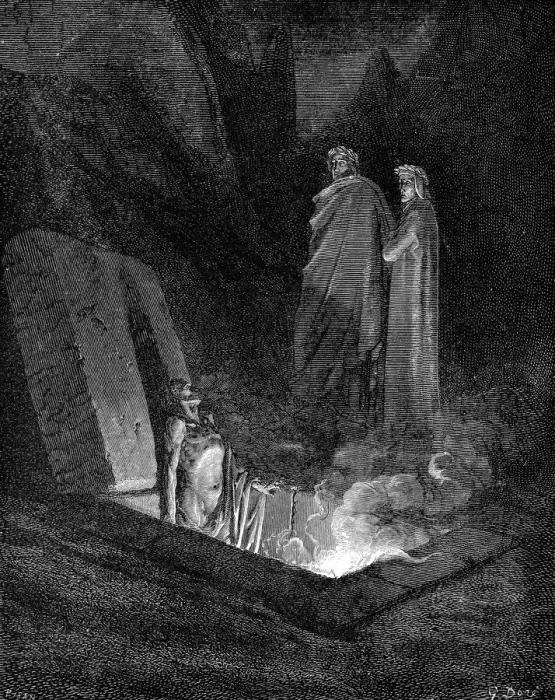 Framed Print : Dante and Virgil looking into the inferno, 1863. Artist: Gustave Dore Framed Print : Dante and Virgil looking into the inferno, 1863. Artist: Gustave Dore