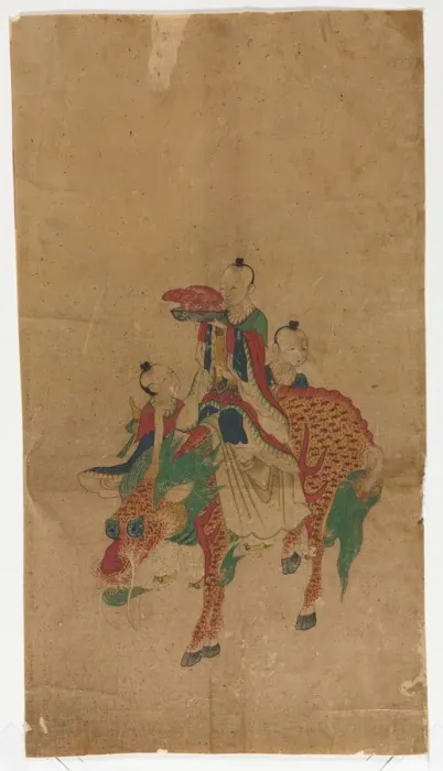 Framed Print : Daoist Immortal on a Kilin and Two Attendants, late 1800s. Creator: Sa Lin Pun (Korean) Framed Print : Daoist Immortal on a Kilin and Two Attendants, late 1800s. Creator: Sa Lin Pun (Korean)