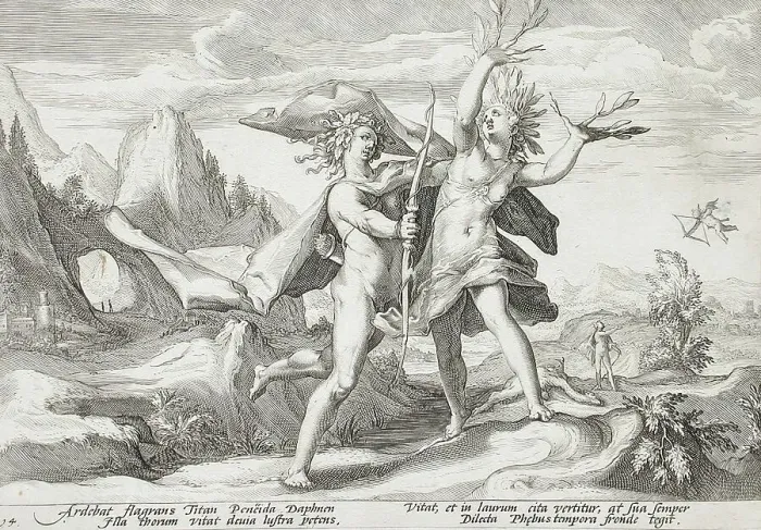 Framed Print : Daphne Changed into a Laurel Tree, published 1589. Creator: Hendrik Goltzius Framed Print : Daphne Changed into a Laurel Tree, published 1589. Creator: Hendrik Goltzius