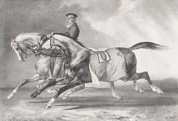 Two Dappled-Grey Horses Being Exercised, 1822. Creator: Theodore Gericault