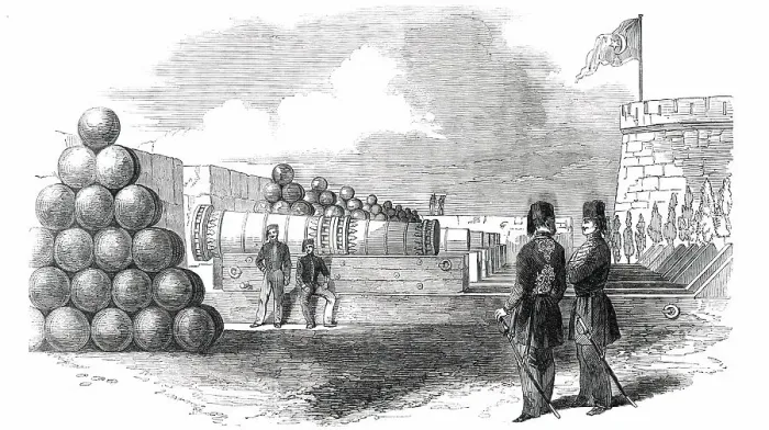 Framed Print : The Dardanelles - the Battery and Stone Shot, 1850. Creator: Unknown Framed Print : The Dardanelles - the Battery and Stone Shot, 1850. Creator: Unknown