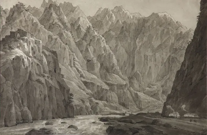 Framed Print : The Darial Gorge, 1830. Artist: Chernetsov, Nikanor Grigoryevich (1805-1879) Framed Print : The Darial Gorge, 1830. Artist: Chernetsov, Nikanor Grigoryevich (1805-1879)