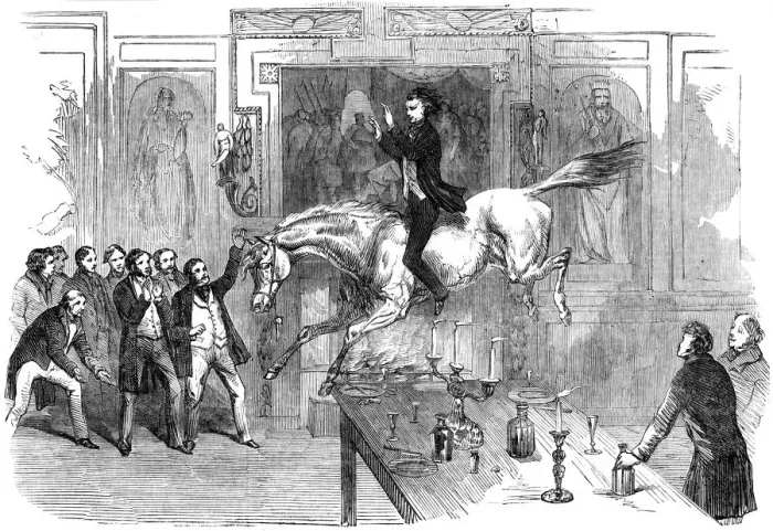 Framed Print : Daring leap in the dining room of the White Hart Hotel, Aylesbury, Buckinghamshire, 19th century Framed Print : Daring leap in the dining room of the White Hart Hotel, Aylesbury, Buckinghamshire, 19th century