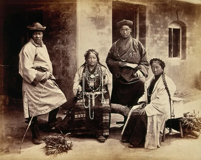 Framed Print : Darjeeling, India: women and men in traditional dress, 1904. Creator: Unknown Framed Print : Darjeeling, India: women and men in traditional dress, 1904. Creator: Unknown