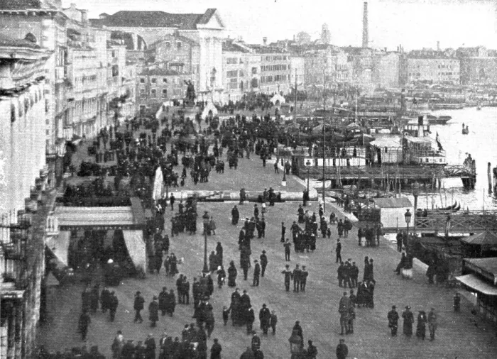 Framed Print : The Dark Hours of Italy; Quai des Esclavons. Areas of Venice threatened... 1917. Creator: Unknown Framed Print : The Dark Hours of Italy; Quai des Esclavons. Areas of Venice threatened... 1917. Creator: Unknown