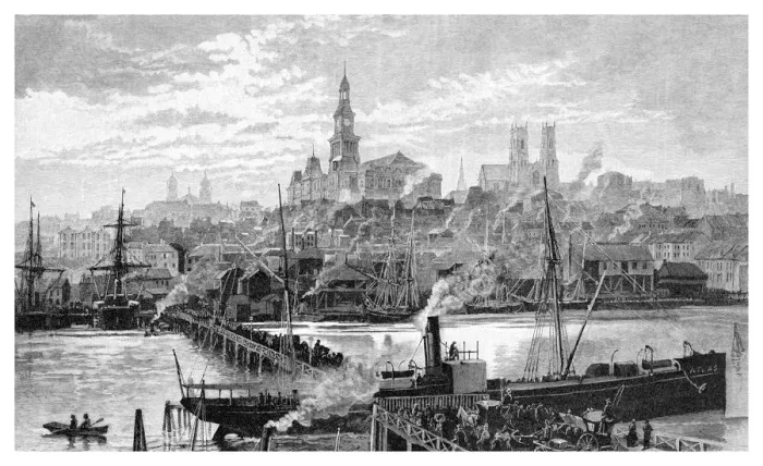 Framed Print : Darling harbour, from Pyrmont, Sydney, New South Wales, Australia, 1886. Artist: Frederic B Schell Framed Print : Darling harbour, from Pyrmont, Sydney, New South Wales, Australia, 1886. Artist: Frederic B Schell
