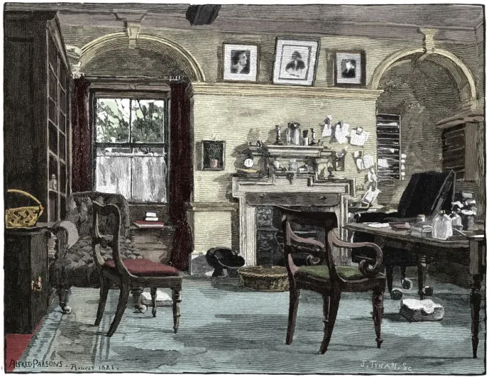 Framed Print : Darwins study at Down House, his home near Beckenham, Kent, 1883 Framed Print : Darwins study at Down House, his home near Beckenham, Kent, 1883