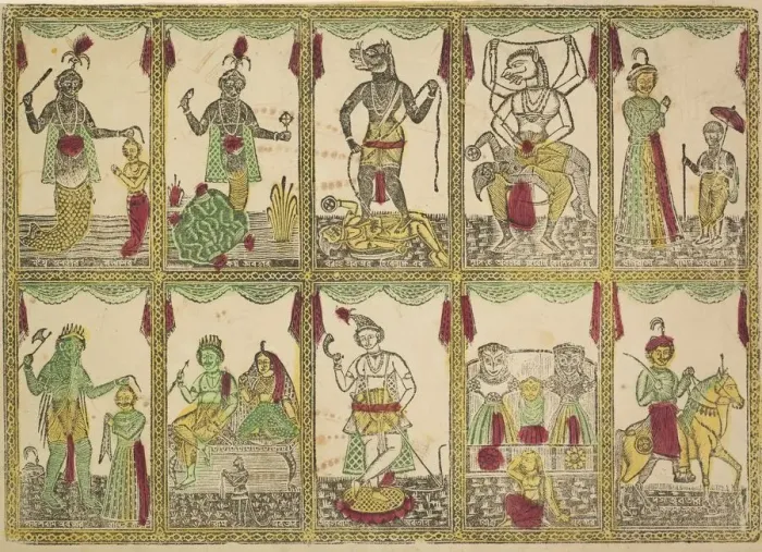 Framed Print : Das Avataras, Ten Incarnations of Vishnu, 1800s. Creator: Shri Gobinda Chandra Roy