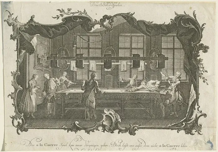 Framed Print : Das Billardspielen (Billiard Players), 1756. Creator: Johann Esaias Nilson Framed Print : Das Billardspielen (Billiard Players), 1756. Creator: Johann Esaias Nilson
