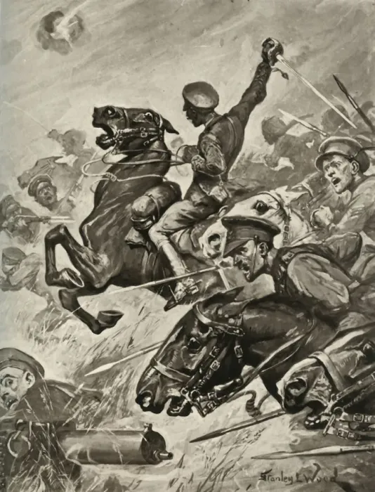 Framed Print : Dashing Dragoon Guards Rout German Infantry in the Great Advance, 1916. Creator: Unknown Framed Print : Dashing Dragoon Guards Rout German Infantry in the Great Advance, 1916. Creator: Unknown