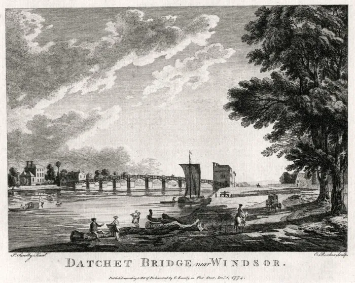 Framed Print : Datchet Bridge near Windsor, Berkshire, 1774. Artist: Michael Angelo Rooker Framed Print : Datchet Bridge near Windsor, Berkshire, 1774. Artist: Michael Angelo Rooker