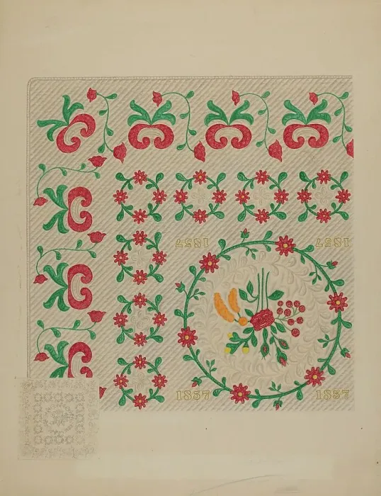 Framed Print : Dated Quilt, c. 1938. Creator: Therkel Anderson Framed Print : Dated Quilt, c. 1938. Creator: Therkel Anderson