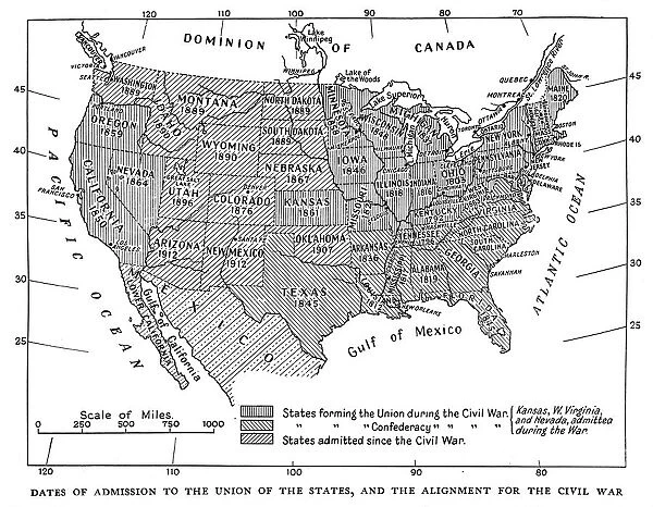 Dates of admission to the Union of the States, and the alignment for the civil war, 1933