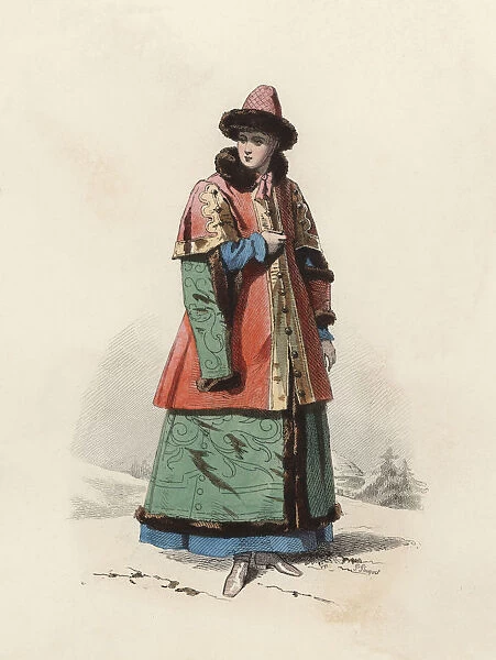 Daughter of Boyar Great Duke of Moscow in the Modern Age, color engraving 1870