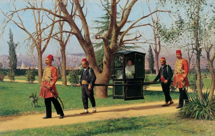 Framed Print : The Daughter of the English Ambassador Riding in a Palanquin. Artist: Zonaro, Fausto (1854-1929) Framed Print : The Daughter of the English Ambassador Riding in a Palanquin. Artist: Zonaro, Fausto (1854-1929)