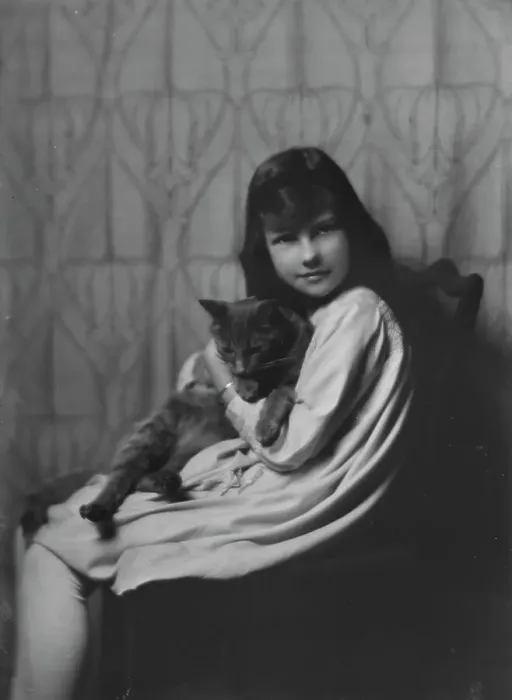 Framed Print : Daughter of Mrs. H Gamble, with cat, portrait photograph, 1917 Nov. 23. Creator: Arnold Genthe Framed Print : Daughter of Mrs. H Gamble, with cat, portrait photograph, 1917 Nov. 23. Creator: Arnold Genthe