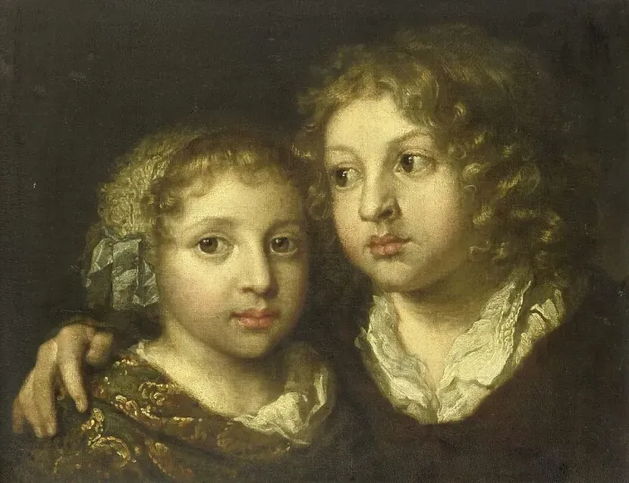 Framed Print : A daughter and a son (Constantijn?) of the artist, 1661-1684. Creator: Gaspar Netscher Framed Print : A daughter and a son (Constantijn?) of the artist, 1661-1684. Creator: Gaspar Netscher