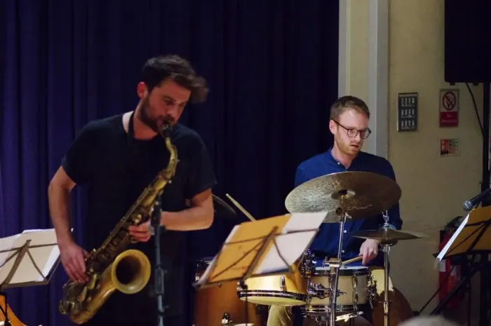 Framed Print : Dave Hamblett and Josh Arcoleo, Watermill Jazz Club, Dorking, Surrey, October 2015 Framed Print : Dave Hamblett and Josh Arcoleo, Watermill Jazz Club, Dorking, Surrey, October 2015