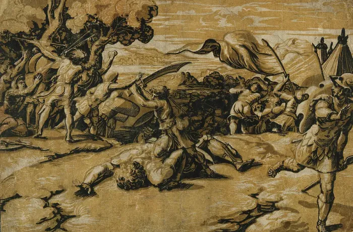 Framed Print : David Beheading Goliath, between circa 1520 and circa 1527. Creators: Ugo da Carpi, Raphael