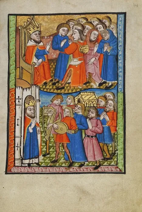 Framed Print : David Bringing the Ark of the Covenant to Jerusalem; Illustrated Vita Christi... about 1480-1490. Creator: Unknown Framed Print : David Bringing the Ark of the Covenant to Jerusalem; Illustrated Vita Christi... about 1480-1490. Creator: Unknown