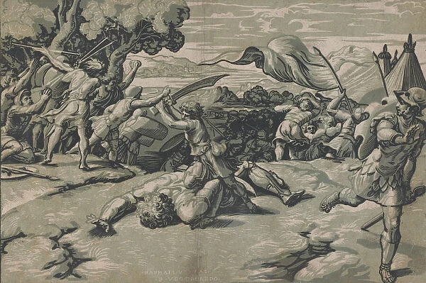 David and Goliath, ca. 1520-27. Creator: Ugo da Carpi