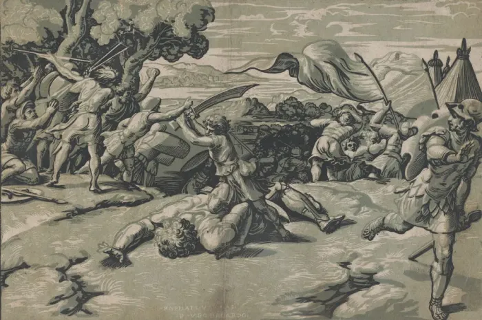 Framed Print : David and Goliath, ca. 1520-27. Creator: Ugo da Carpi Framed Print : David and Goliath, ca. 1520-27. Creator: Ugo da Carpi