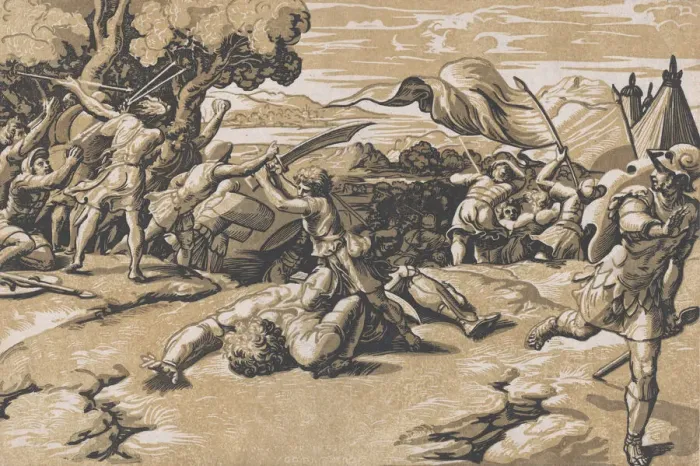 Framed Print : David and Goliath, ca. 1520-27. Creator: Ugo da Carpi Framed Print : David and Goliath, ca. 1520-27. Creator: Ugo da Carpi