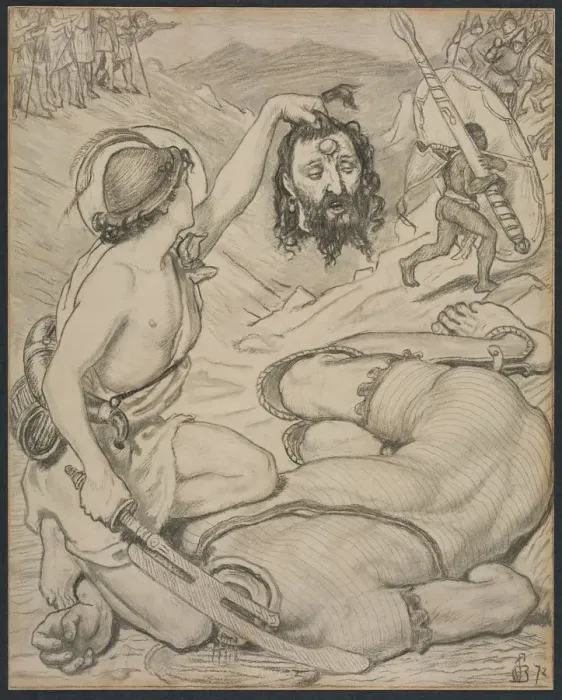 Framed Print : David and Goliath, Cartoon for Stained Glass Window at Jesus College, Cambridge, 1872 Framed Print : David and Goliath, Cartoon for Stained Glass Window at Jesus College, Cambridge, 1872