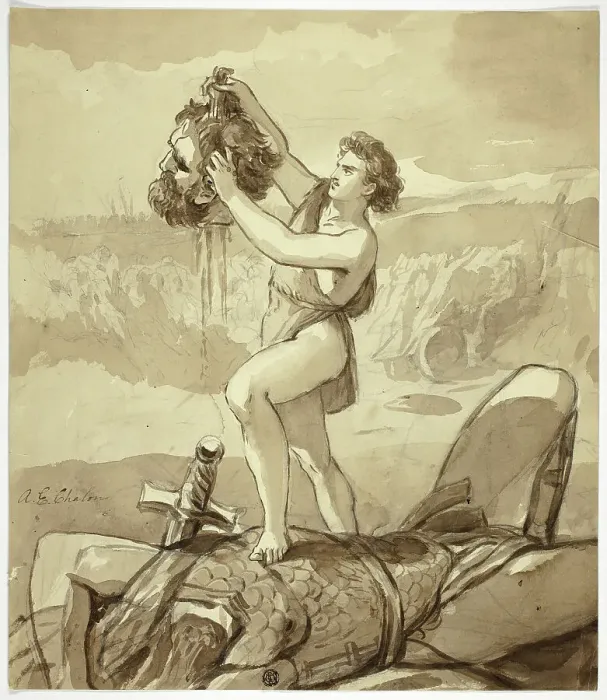 Framed Print : David and Goliath, n.d. Creator: Alfred Chalon