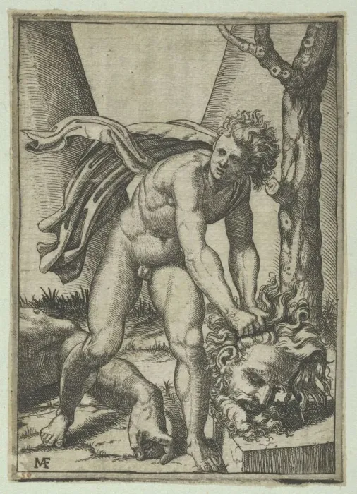 Framed Print : David with the head of Goliath, ca. 1515-16. Creator: Marcantonio Raimondi Framed Print : David with the head of Goliath, ca. 1515-16. Creator: Marcantonio Raimondi