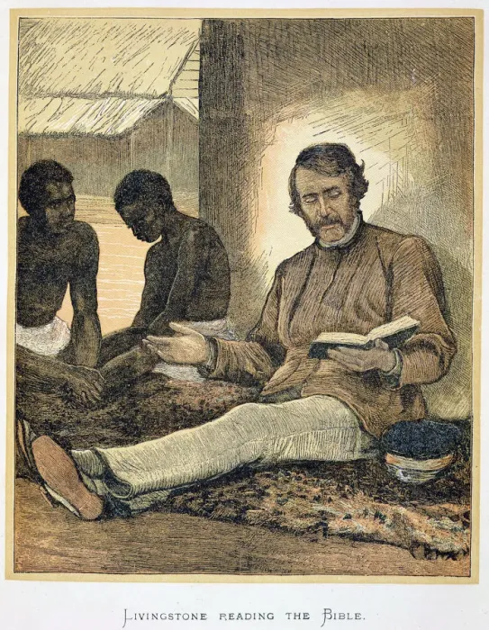 Framed Print : David Livingstone reading the Bible, Africa, 19th century Framed Print : David Livingstone reading the Bible, Africa, 19th century